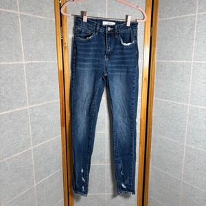 Kan Can Jeans Women's Size 1 24 High Rise Distressed Skinny Blue Denim